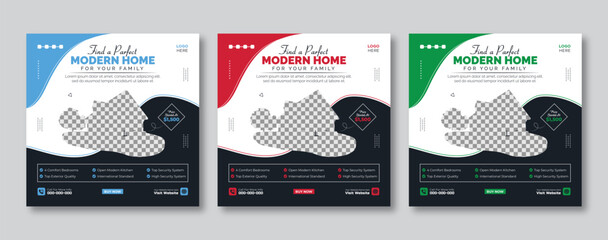 Wall Mural - Real estate agency social media post or carousel design template