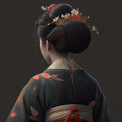 Wall Mural - Back view of a Japanese geisha. Generative AI.	
