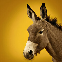 Wall Mural - Portrait of a donkey on a yellow background. Generative AI.	
