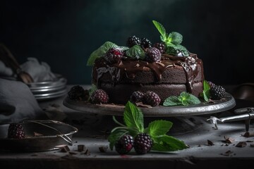 Wall Mural - chocolate cake with blueberries