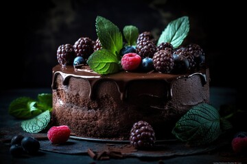 Wall Mural - chocolate cake with berries