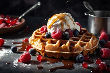 Wall Mural - waffle with berries