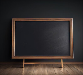 Blank black blackboard on the wall in the classroom with wooden floor, Generative AI