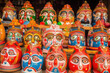 © chandlervid85 - Lots of painted wooden and clay idols of Tribal Hindu god Jagannath during Rath yatra. AI generative.