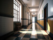 School hallway Hallway with Lockers at High School. Generative AI
