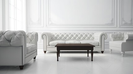Wall Mural - Sofa and tables on white background, generative ai