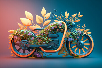 3d transport with botanical elements with simple background. Generative ai illustration