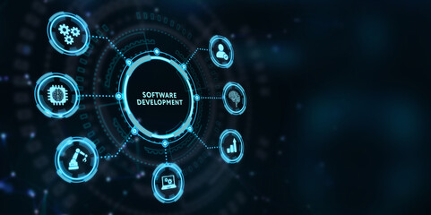 Wall Mural - inscription software development on the virtual display. business, modern technology, internet and n