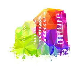 Wall Mural - Abstraction colored city. Rainbow buildings. Vector illustration