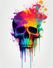 Rainbow Watercolor Skull Design, Graphical Resource for Logos, T Shirts. Generative AI
