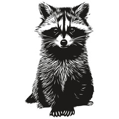 Poster - Black and white linear paint draw raccoon vector illustration