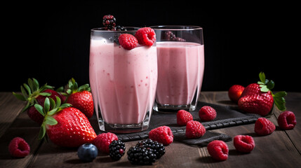 Poster - Red Fruit Yogurt Milkshake Generative AI