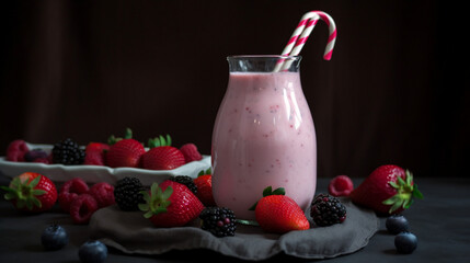 Poster - Red Fruit Yogurt Milkshake Generative AI