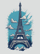 A Paris Eiffel Tower cartoon. AI generated illustration