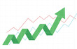 © PictureXpress - green bussiness arrow and graph stock market arrow growing pointing up on economic chart icon trending upwards financial board rises