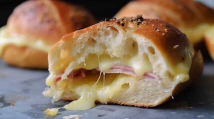 Wall Mural - Cheese bread stuffed with ham and cheese Generative AI