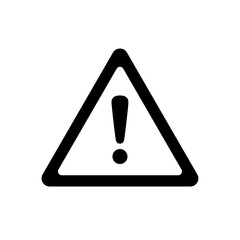 Attention icon. Warning caution board. Black warn exclamation mark in triangle. Problem message on banner. Sign alert isolated on white background. Danger symbol. Hazard traffic. Vector illustration