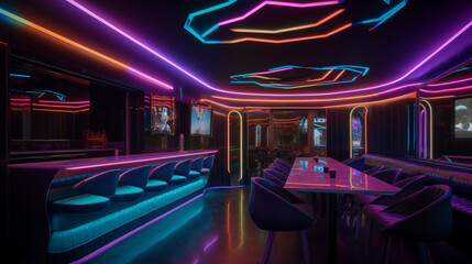 Wall Mural - A futuristic restaurant with neon lighting Generative AI