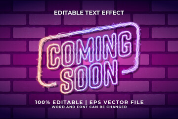 Wall Mural - Coming Soon Editable Text Effect Neon Style Premium Vector