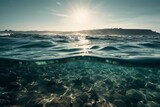 Fototapeta Niebo - Sunlight shining ,the surface of the blue ocean, sea, with dark waters