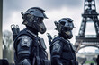 Futuristic Riot Police in Front of Eiffel Tower - generative ai