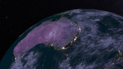 Wall Mural - The Earth rotating animation. Close up Nightly Australian continent , NewHolland with galaxy stars. Elements of this image furnished by NASA.