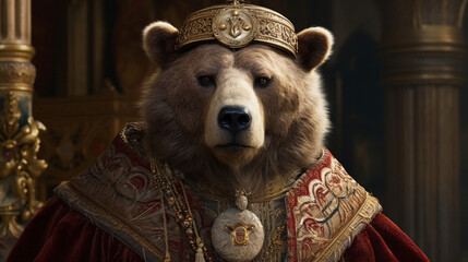 Canvas Print - Bear in a kings outfit Generative AI