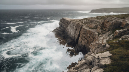 Poster - A rocky cliff with sweeping ocean views and bracing Generative AI