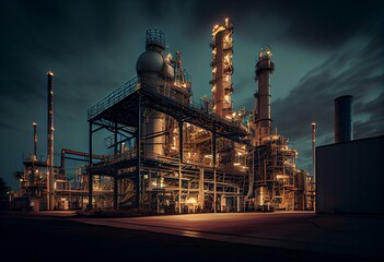 large factory of petrochemical industry for processing petroleum products. Generative AI