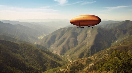 Poster - A hot air blimp on a scenic tour of the mountainous Generative AI