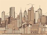 Fototapeta  - A clean and simple line drawing of a city skyline