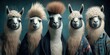 Group of llamas decide to form boy band, concept of Musical animals created with Generative AI technology