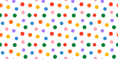 Wall Mural - Fun colorful circle doodle seamless pattern. Creative minimalist style art background for children or trendy design with polka dot. Simple childish party backdrop.	