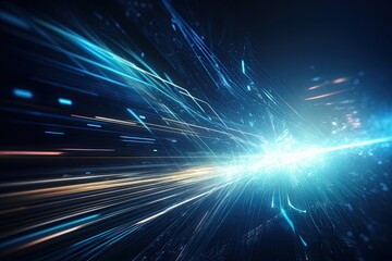 Neon Blue Digital Flares: A Futuristic Sci-Fi Light Speed Background: Generative AI