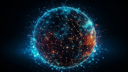 Wall Mural - A bright and colorful globe with communication network concept. Smart earth, planet. Generative AI. 