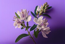 Composition With White Alstroemeria Flowers On Lilac Background. Generative AI