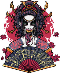 Sticker - Geisha head mascot logo design