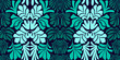Turquoise green abstract background with tropical palm leaves in Matisse style. Vector seamless pattern with Scandinavian cut out elements.