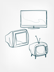 Wall Mural - tv retro home stuff line art vector isolated contour one line isolated