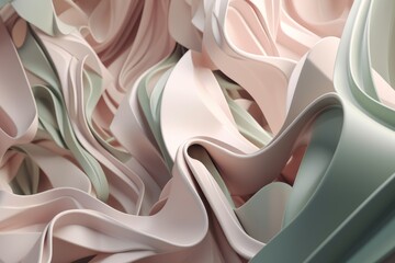 Wall Mural - Smooth Twisted Waves in Pale Pink and Olive Green: Modern Minimalist 3D Render Using Blender & Unreal Engine 5 on White Background, Generative ai