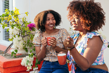 Two women taking a coffee break at the cafe