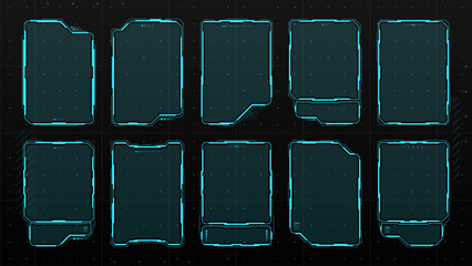 Poster - HUD display screen frames, info boxes and UI interface of future technology, vector digital panel borders. HUD tech hologram or dashboard screen frames and virtual info boxes or game text windows