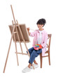 © New Africa - Young woman painting on easel with canvas against white background