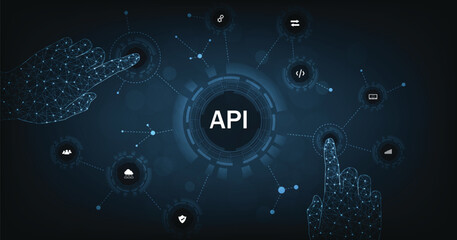 Leinwandbilder - Application Programming Interface (API). Software development tool, information technology, modern technology, internet and networking concept on dark blue background.
