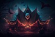 halloween haunted circus at night's end digital illustration. Generative AI
