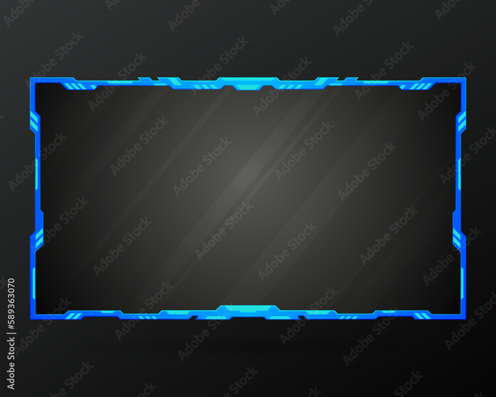 Futuristic neon blue color border live stream overlay gui facecam panel ...