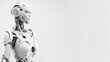 © ahsart - humanoid robot with futuristic technology in white color. Concept of artificial intelligence, technological future and science fiction. Post-processed generative AI