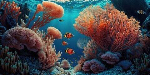 Wall Mural - The things that look like corals underwater. Red Sea marine life in Egypt Generative AI