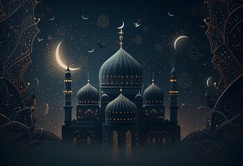 islamic Mosque background Islam, ramadan greeting card design template. Generative AI illustration