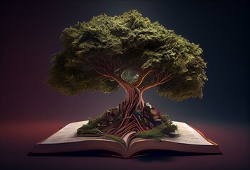 Tree of Knowledge, representing the power of sustainable education and environmental awareness. Learning ecosystem. The importance of knowledge and its ability to create a better world. Generative AI